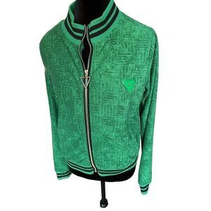 Bottega Veneta Terry Towel Zip Front Jacket Green & Black Size M With Pockets